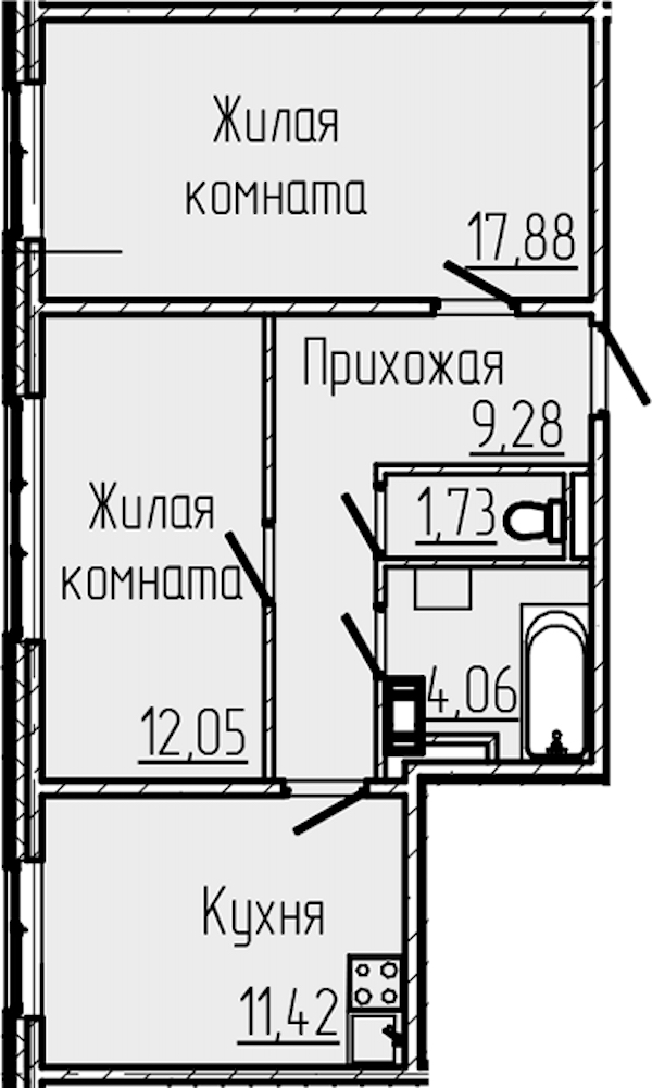 2-комнатная квартира 56.42 м², 6/8 эт., ЖК «SERTOLOVO PARK»